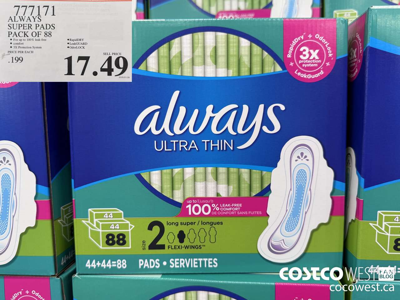 777171 ALWAYS ULTRA THIN PADS SUPER 88CT $17.49
