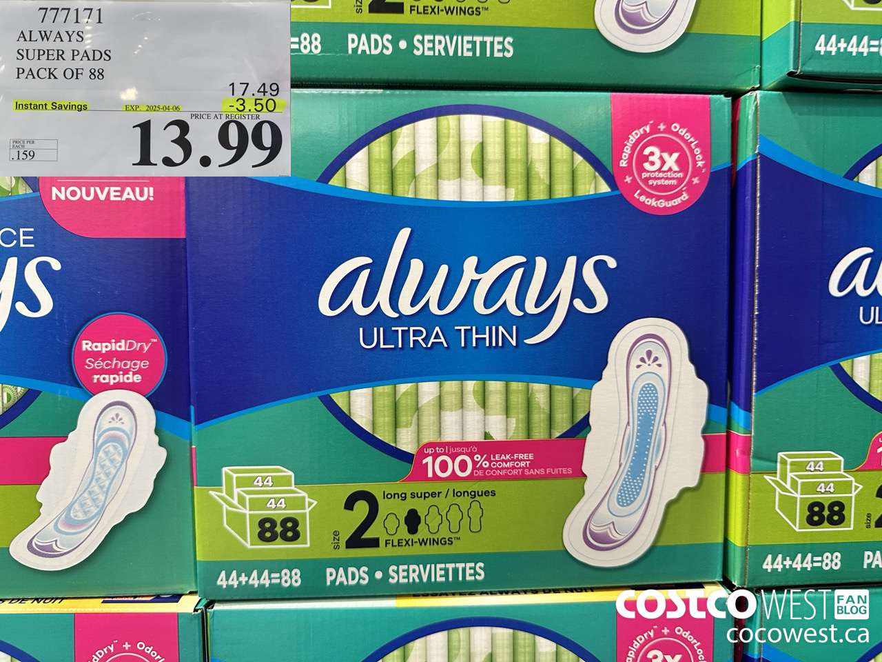 777171 ALWAYS ULTRA THIN PADS SUPER 88CT ($3.50 INSTANT SAVINGS EXPIRES ON 2025-04-06) $13.99