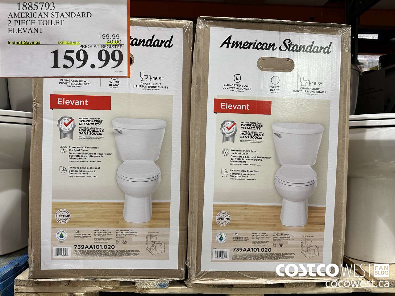 1885793 AMERICAN STANDARD 2 PIECE TOILET ELEVANT ($40.00 INSTANT SAVINGS EXPIRES ON 2025-03-30) $159.99