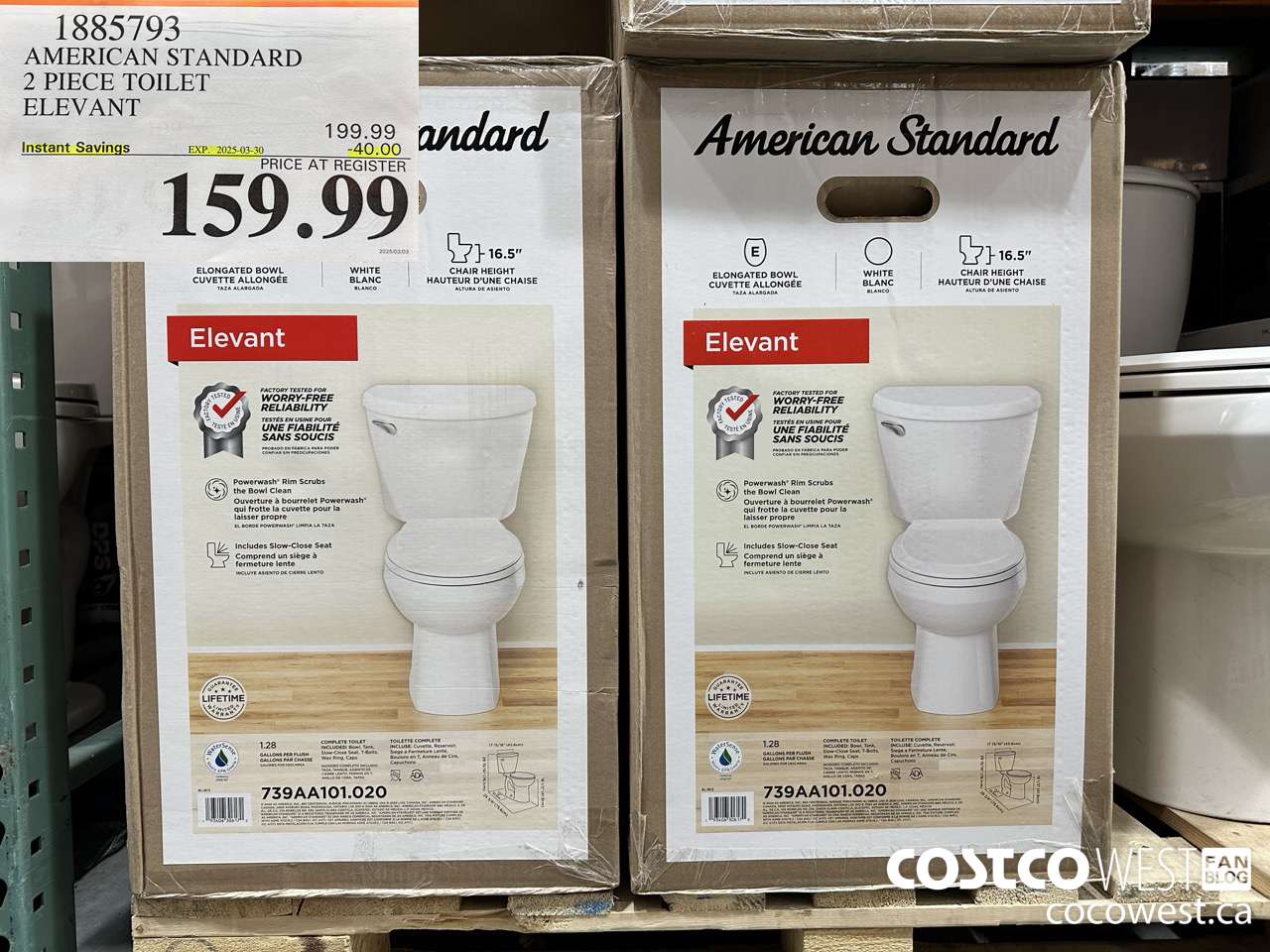1885793 AMERICAN STANDARD 2 PIECE TOILET ELEVANT ($40.00 INSTANT SAVINGS EXPIRES ON 2025-03-30) $159.99