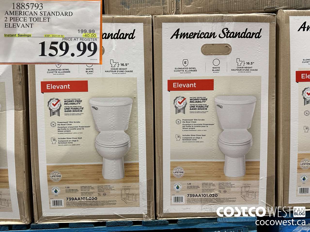 1885793 AMERICAN STANDARD 2 PIECE TOILET ELEVANT ($40.00 INSTANT SAVINGS EXPIRES ON 2025-03-30) $159.99