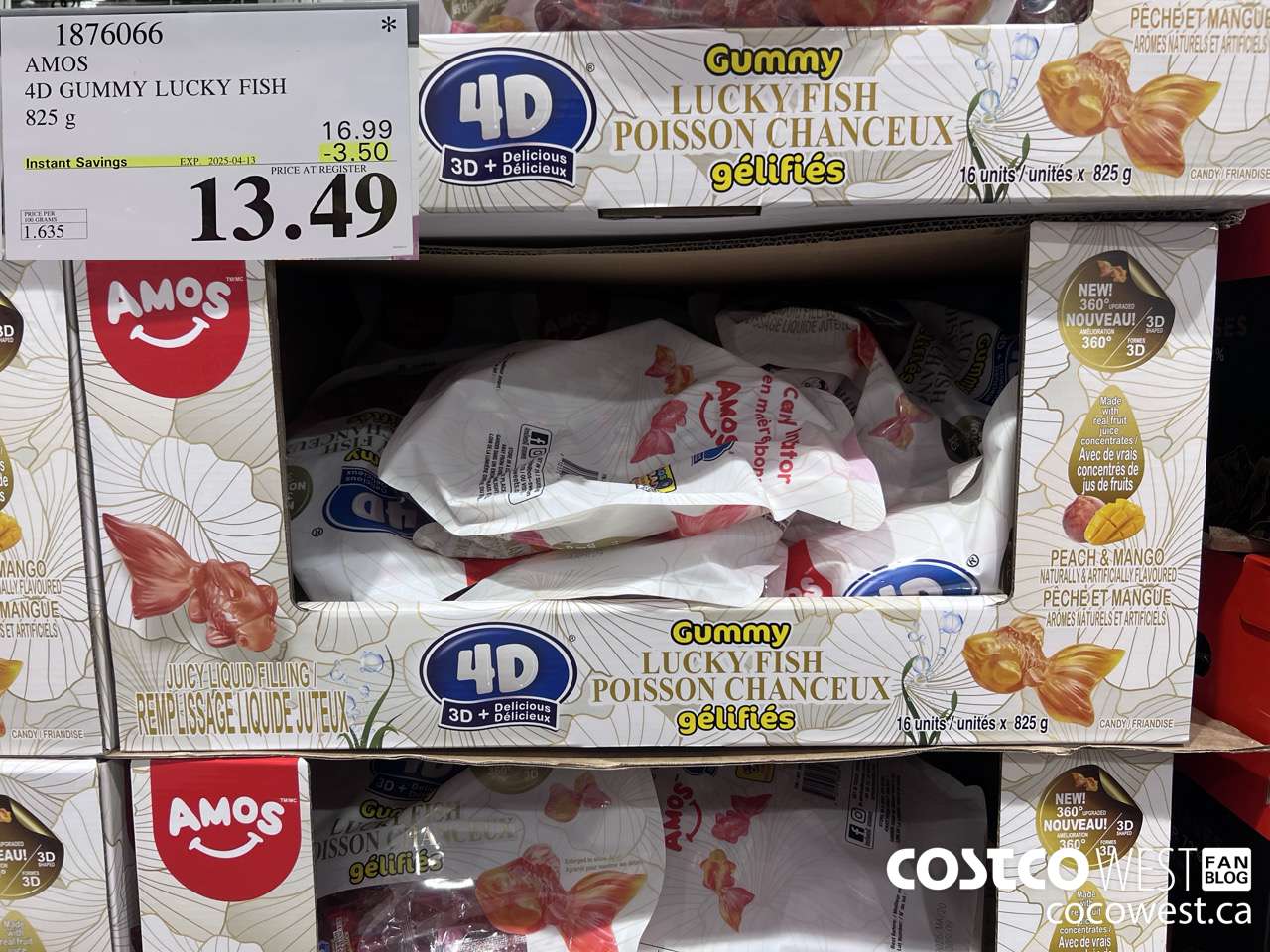 1876066 AMOS 4D GUMMY LUCKY FISH 825 g ($3.50 INSTANT SAVINGS EXPIRES ON 2025-04-13) $13.49