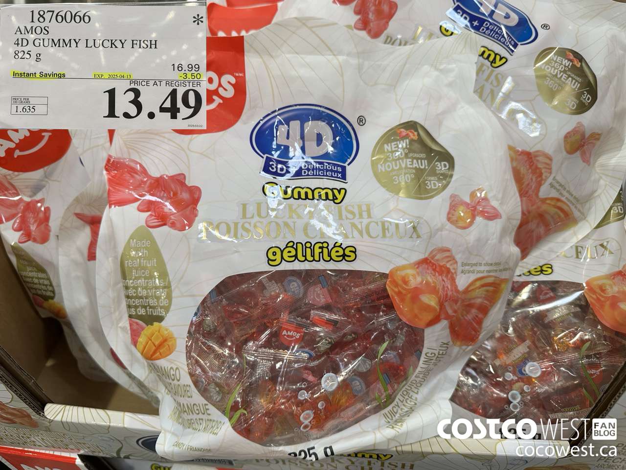 1876066 AMOS 4D GUMMY LUCKY FISH 825 g ($3.50 INSTANT SAVINGS EXPIRES ON 2025-04-13) $13.49