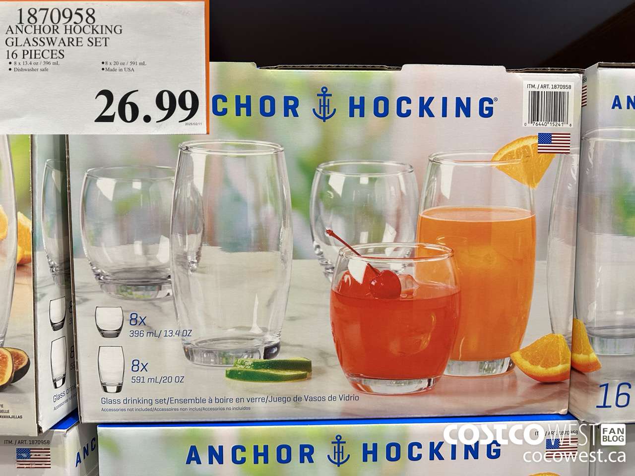 1870958 ANCHOR HOCKING GLASSWARE SET 16 PIECES $26.99