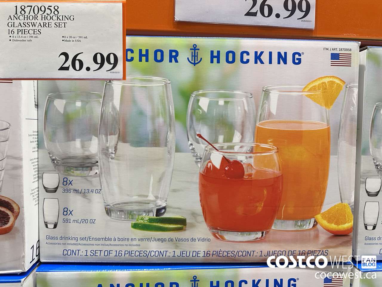 1870958 ANCHOR HOCKING GLASSWARE SET 16 PIECES $26.99