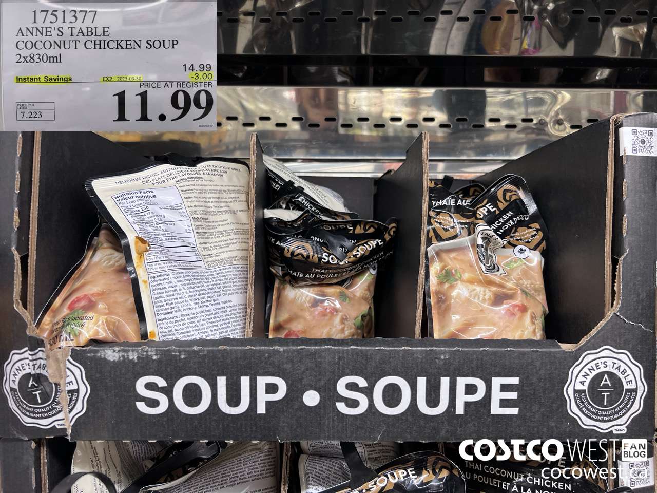 1751377 ANNE'S TABLE COCONUT CHICKEN SOUP 2X830ML ($3.00 INSTANT SAVINGS EXPIRES ON 2025-03-30) $11.99