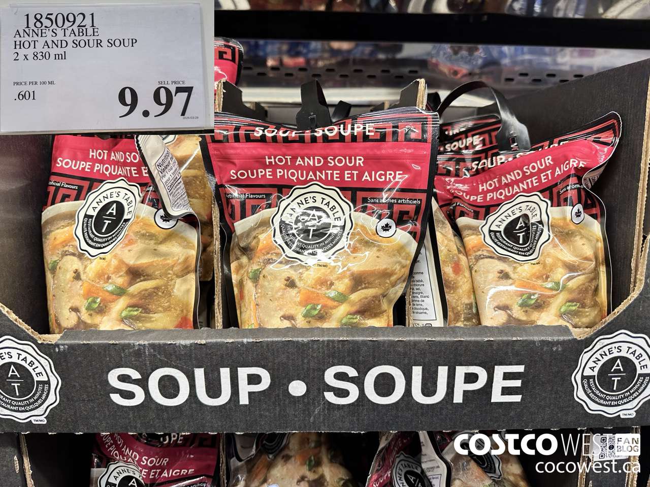 1850921 ANNE'S TABLE HOT AND SOUR SOUP 2 X 830ML $9.97