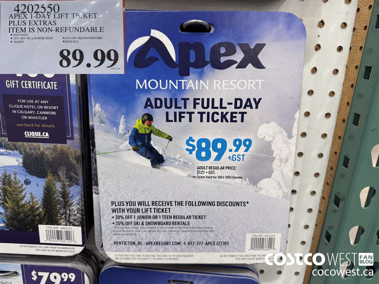 4202550 APEX 1-DAY LIFT TICKET PLUS EXTRAS ITEM IS NON-REFUNDABLE $89.99