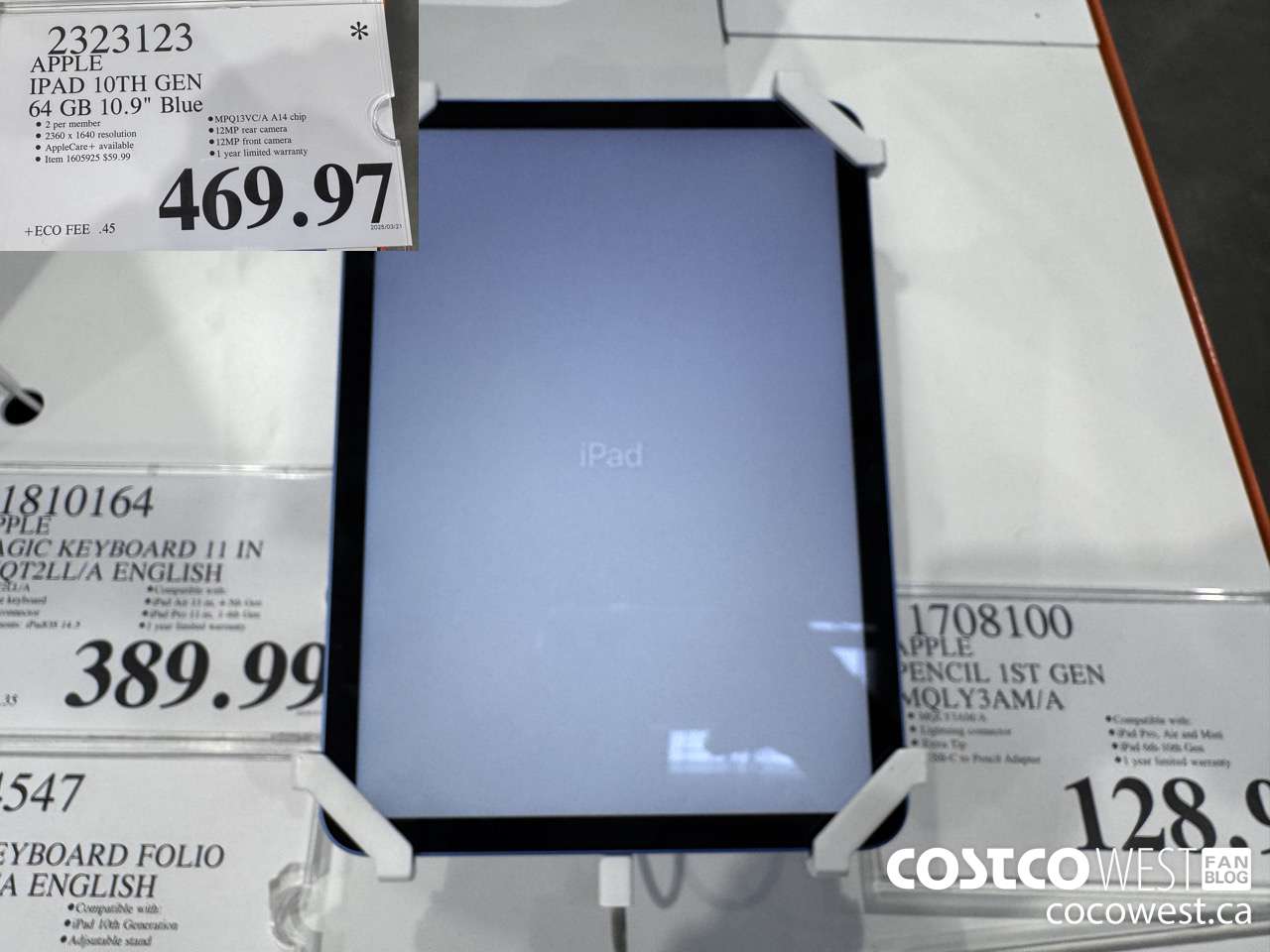 2323123 APPLE IPAD 10 64GB BLUE MPQ13VC/A $469.97