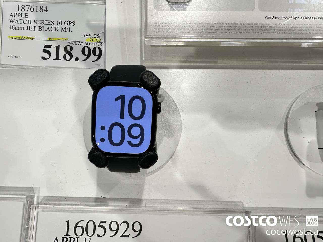 1876184 APPLE WATCH SERIES 10 GPS 46MM JET BLACK M/L ($70.00 INSTANT SAVINGS EXPIRES ON 2025-03-05) $518.99