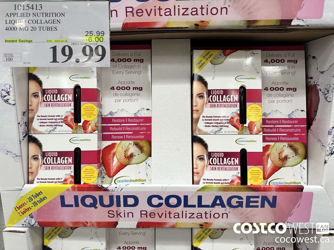 1015413 APPLIED NUTRITION LIQUID COLLAGEN 4000 MG 20 TUBES ($6.00 INSTANT SAVINGS EXPIRES ON 2025-03-16) $19.99