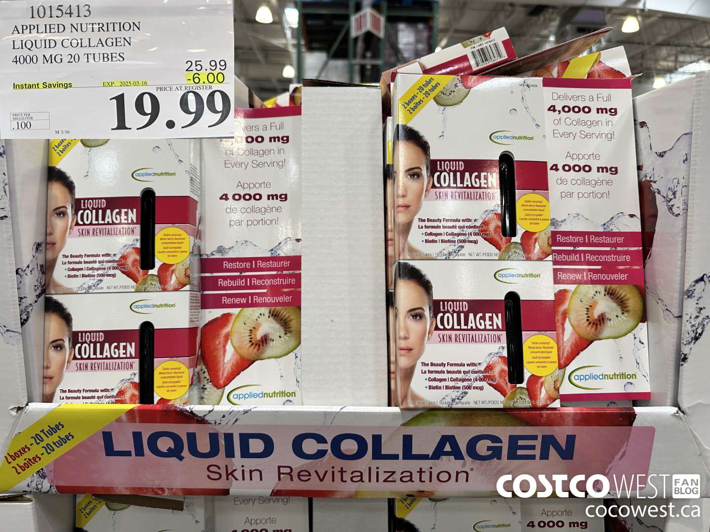 1015413 APPLIED NUTRITION LIQUID COLLAGEN 4000 MG 20 TUBES ($6.00 INSTANT SAVINGS EXPIRES ON 2025-03-16) $19.99