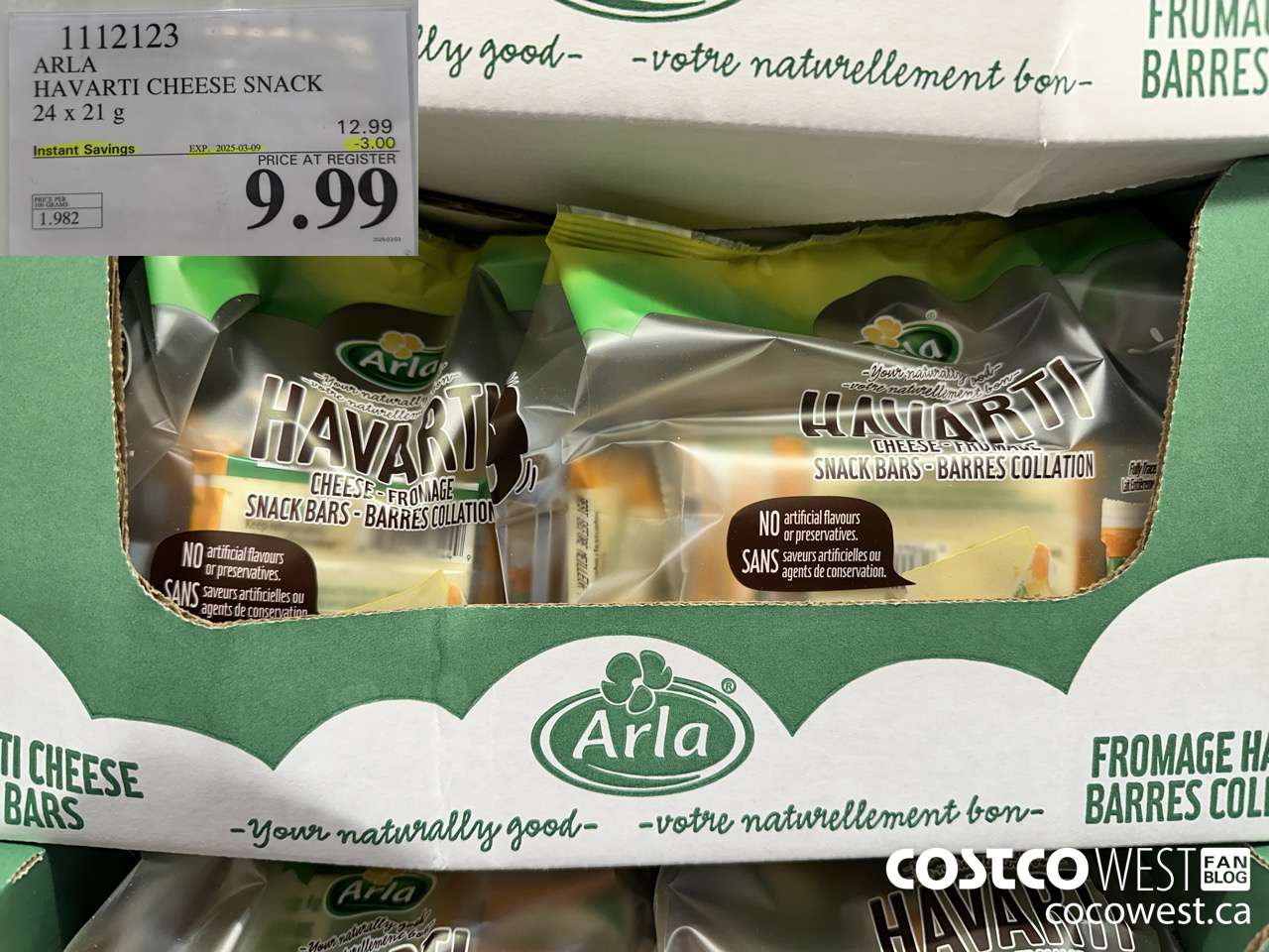1112123 ARLA HAVARTI CHEESE SNACK 24 x 21g ($3.00 INSTANT SAVINGS EXPIRES ON 2025-03-09) $9.99