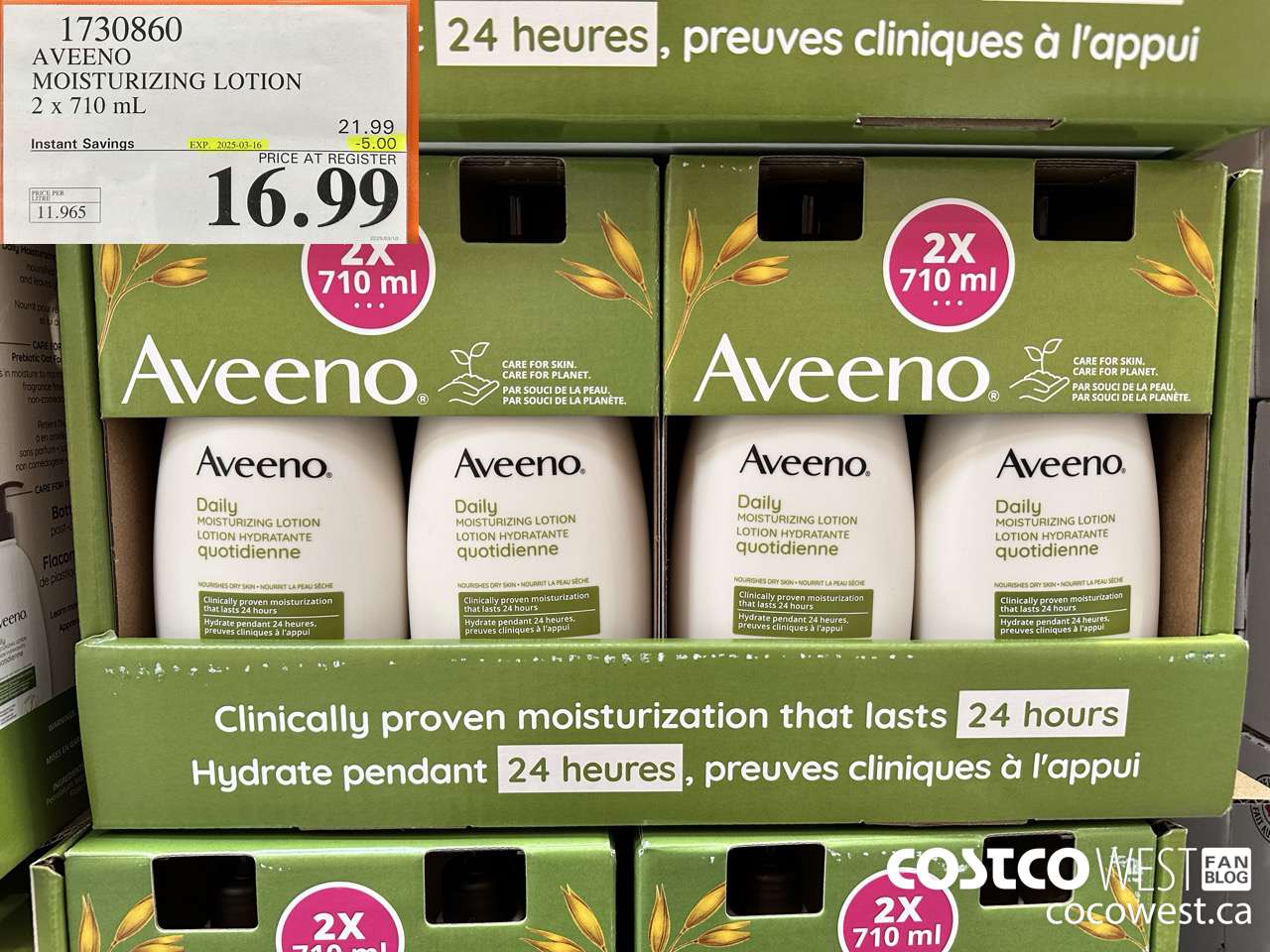 1730860 AVEENO MOISTURIZING LOTION 2 X 710ML ($5.00 INSTANT SAVINGS EXPIRES ON 2025-03-16) $16.99