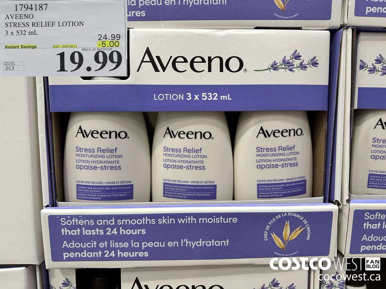 1794187 AVEENO STRESS RELIEF LOTION 3 X 532 ML ($5.00 INSTANT SAVINGS EXPIRES ON 2025-04-13) $19.99
