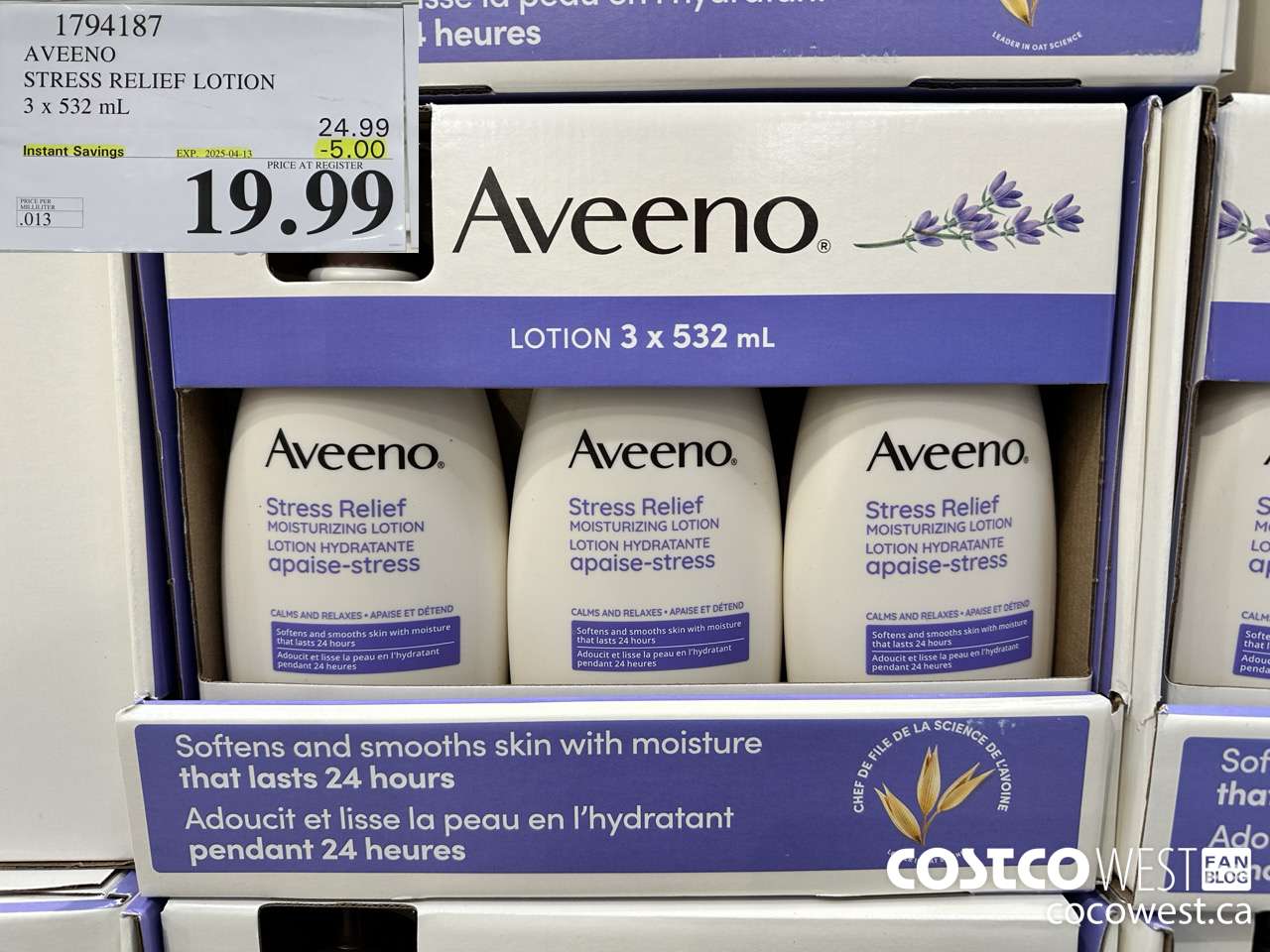 1794187 AVEENO STRESS RELIEF LOTION 3 X 532 ML ($5.00 INSTANT SAVINGS EXPIRES ON 2025-04-13) $19.99