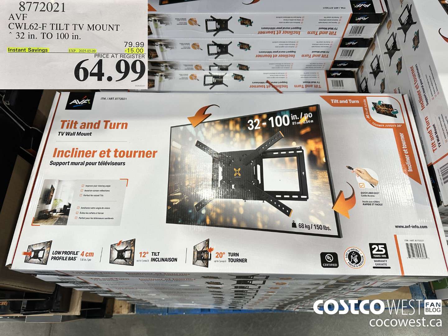 8772021 AVF CWL62-F TILT TV MOUNT 32 IN. TO 100IN ($15.00 INSTANT SAVINGS EXPIRES ON 2025-03-09) $64.99