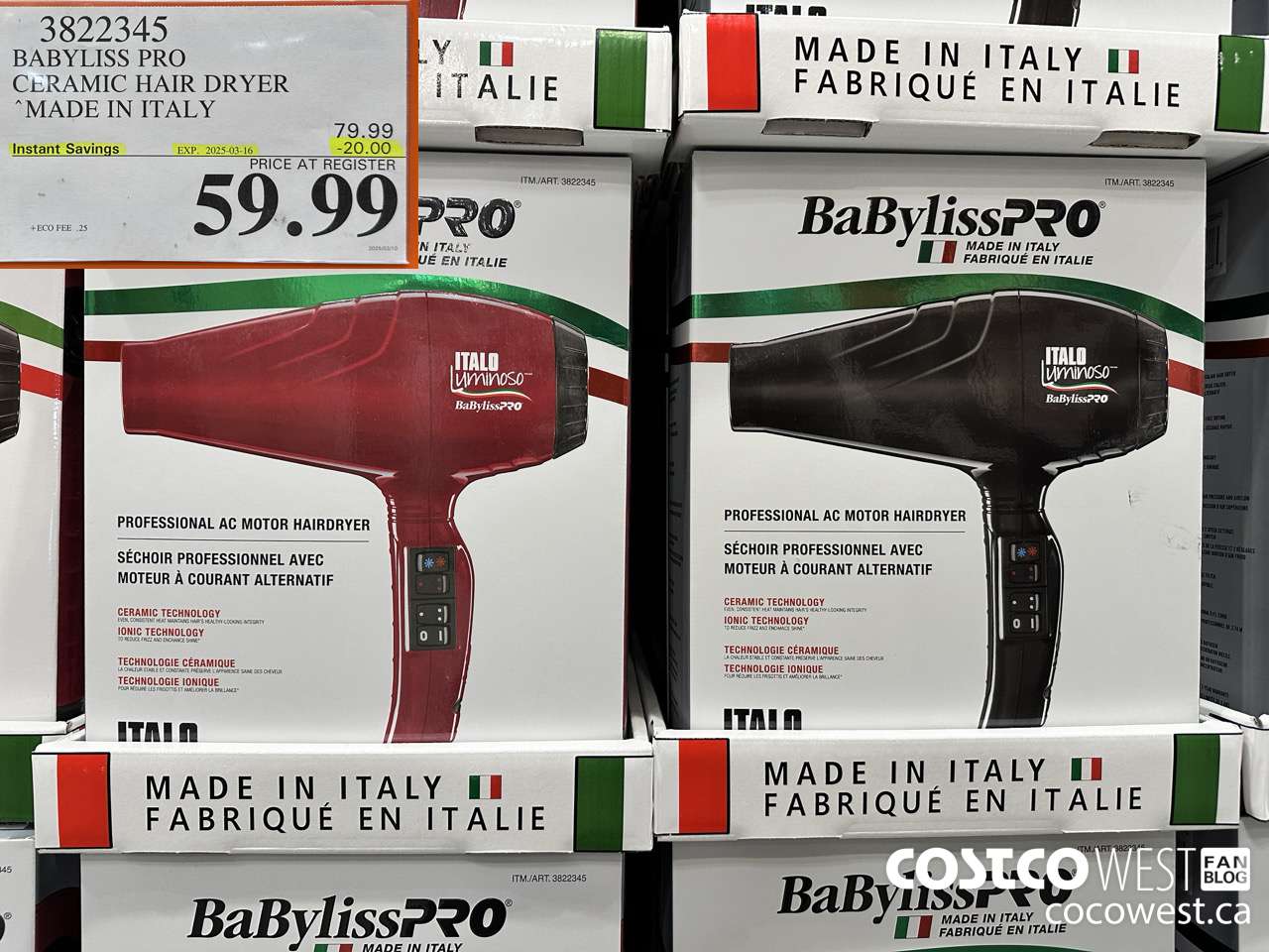3822345 BABYLISS PRO CERAMIC HAIR DRYER MADE IN ITALY ($20.00 INSTANT SAVINGS EXPIRES ON 2025-03-16) $59.99