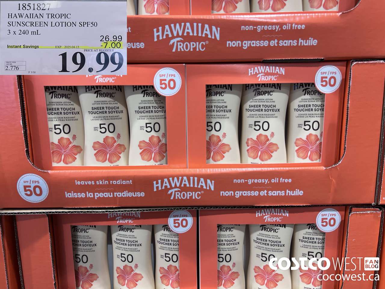 1851827 BANANA BOAT HAWAIIAN TROPIC SPF 50 3 X 240ML ($7.00 INSTANT SAVINGS EXPIRES ON 2025-04-13) $19.99