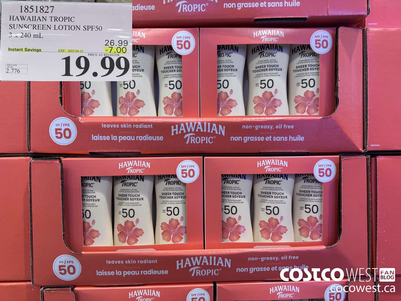 1851827 BANANA BOAT HAWAIIAN TROPIC SPF 50 3 X 240ML ($7.00 INSTANT SAVINGS EXPIRES ON 2025-04-13) $19.99