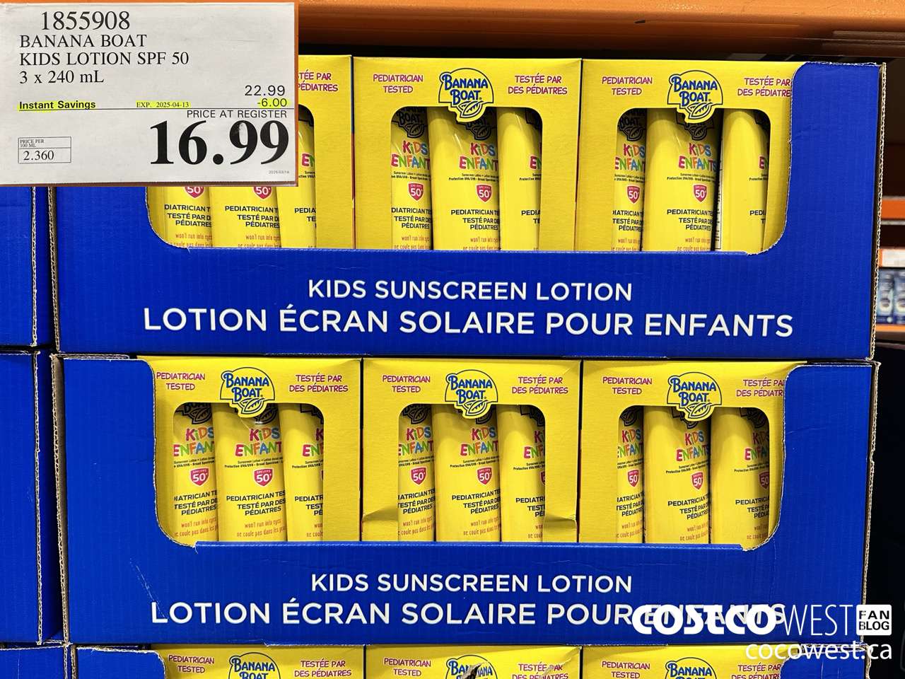1855908 BANANA BOAT KIDS LOTION SPF 50 3 X 240ML ($6.00 INSTANT SAVINGS EXPIRES ON 2025-04-13) $16.99
