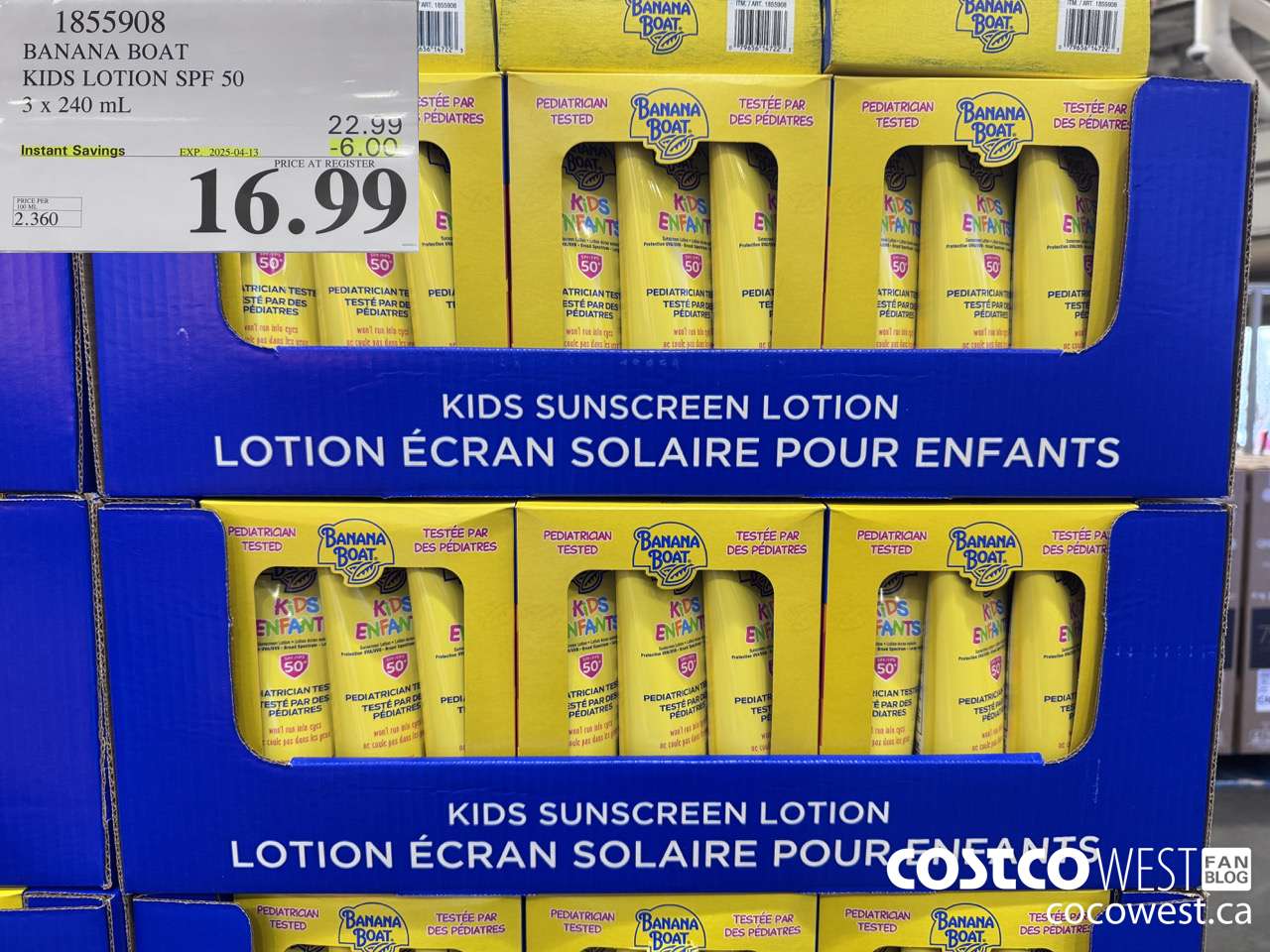 1855908 BANANA BOAT KIDS LOTION SPF 50 3 X 240ML ($6.00 INSTANT SAVINGS EXPIRES ON 2025-04-13) $16.99
