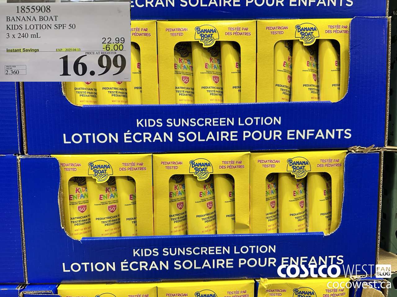 1855908 BANANA BOAT KIDS LOTION SPF 50 3 X 240ML ($6.00 INSTANT SAVINGS EXPIRES ON 2025-04-13) $16.99