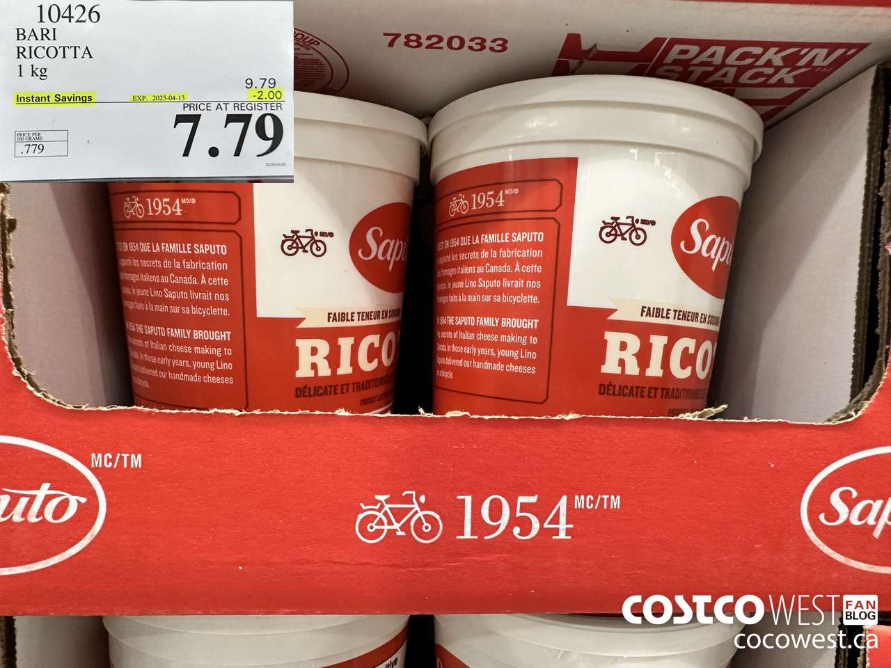 10426 BARI RICOTTA 1 kg ($2.00 INSTANT SAVINGS EXPIRES ON 2025-04-13) $7.79
