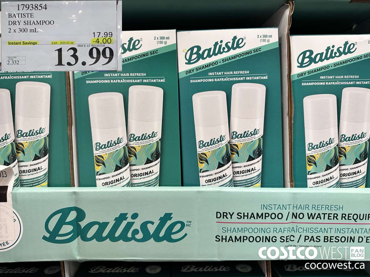 1793854 BATISTE DRY SHAMPOO 2 X 300ML ($4.00 INSTANT SAVINGS EXPIRES ON 2025-03-16) $13.99