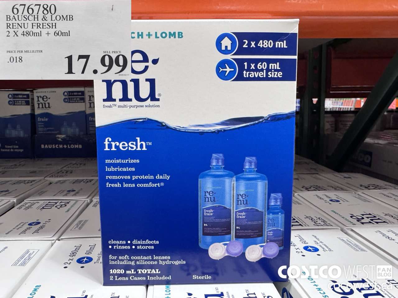 676780 BAUSCH & LOMB RENU FRESH 2 X 480ML + 60ML $17.99