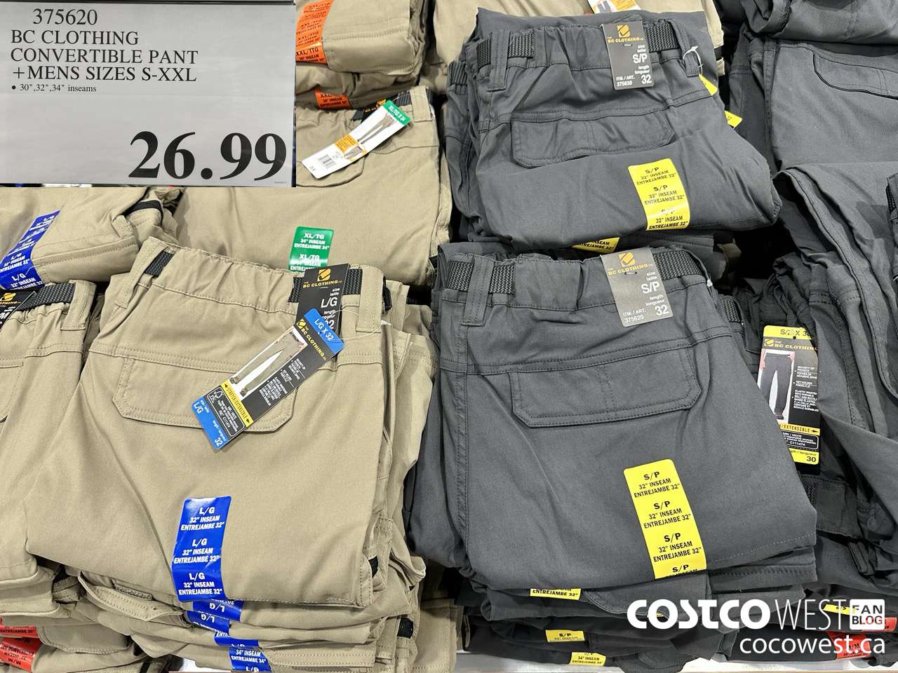 375620 BC CLOTHING CONVERTIBLE PANT MENS SIZES S-XXL $26.99