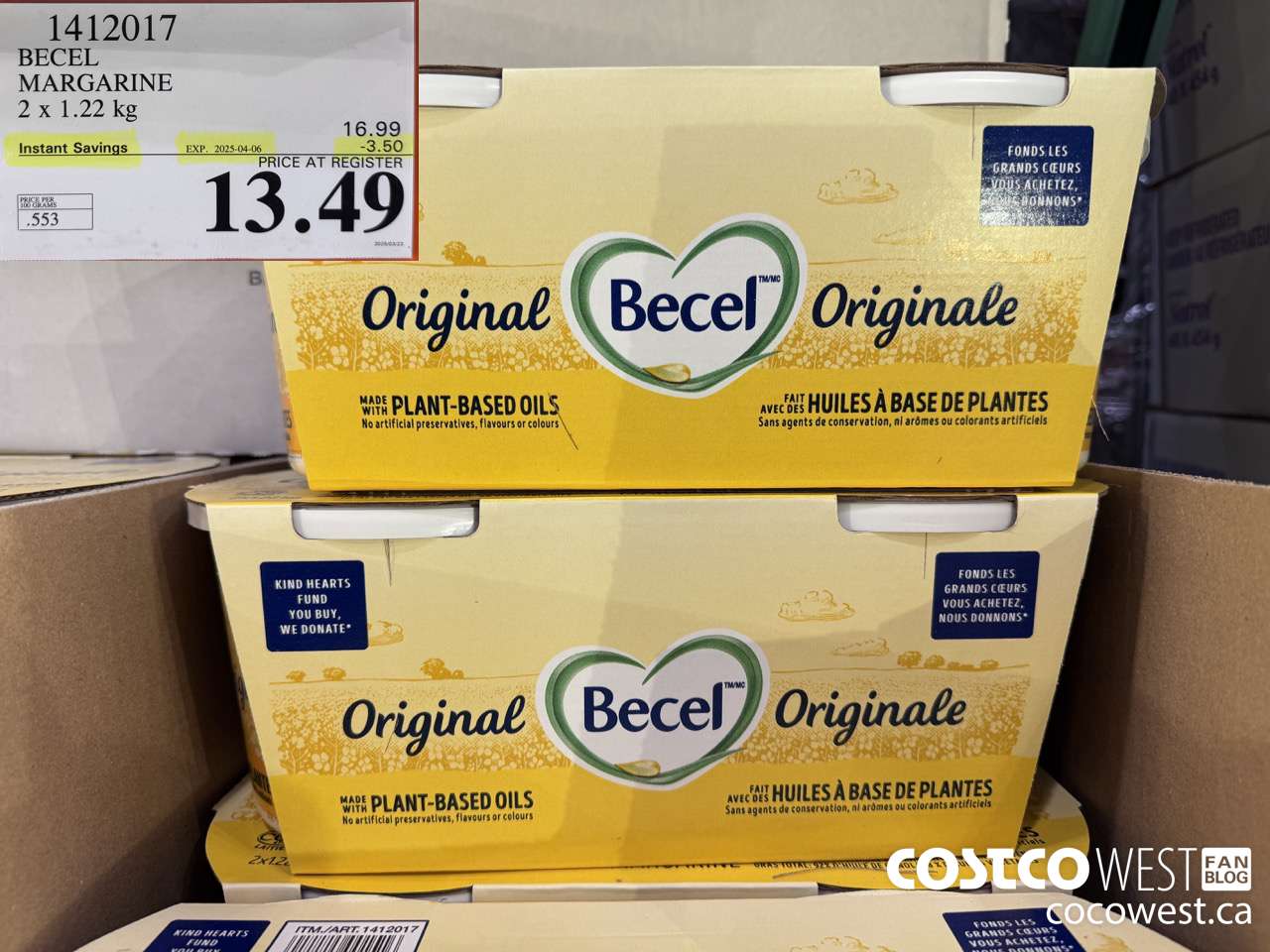 1412017 BECEL MARGARINE 2 x 1.22 kg ($3.50 INSTANT SAVINGS EXPIRES ON 2025-04-06) $13.49