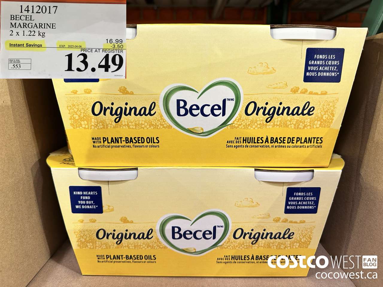 1412017 BECEL MARGARINE 2 x 1.22 kg ($3.50 INSTANT SAVINGS EXPIRES ON 2025-04-06) $13.49