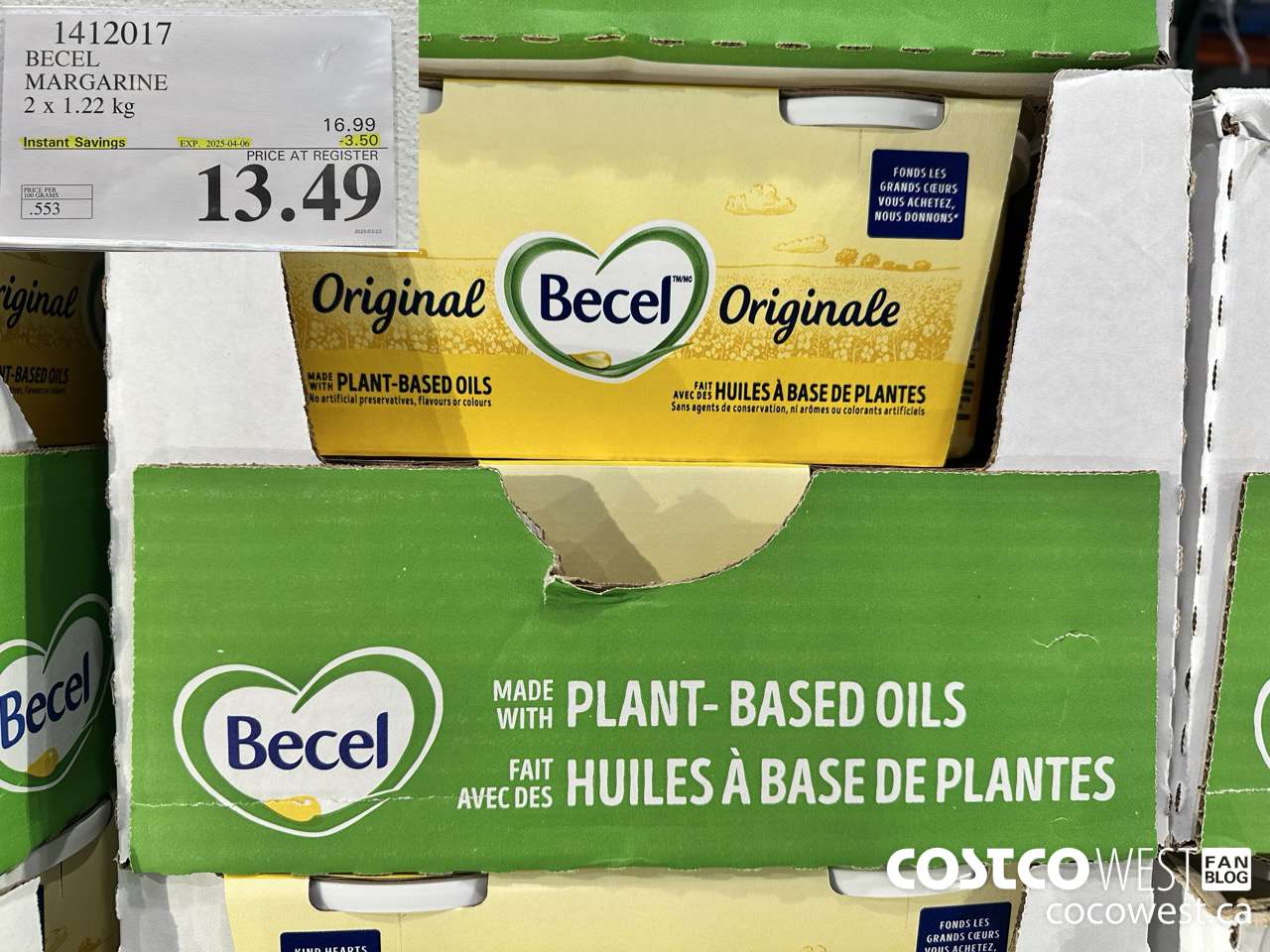 1412017 BECEL MARGARINE 2 x 1.22 kg ($3.50 INSTANT SAVINGS EXPIRES ON 2025-04-06) $13.49