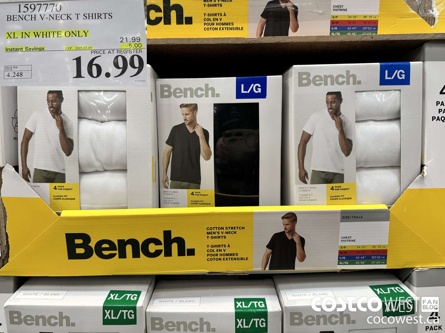 1597770 BENCH V-NECK T-SHIRTS 4PK MENS SIZES S-XL ($5.00 INSTANT SAVINGS EXPIRES ON 2025-03-09) $16.99