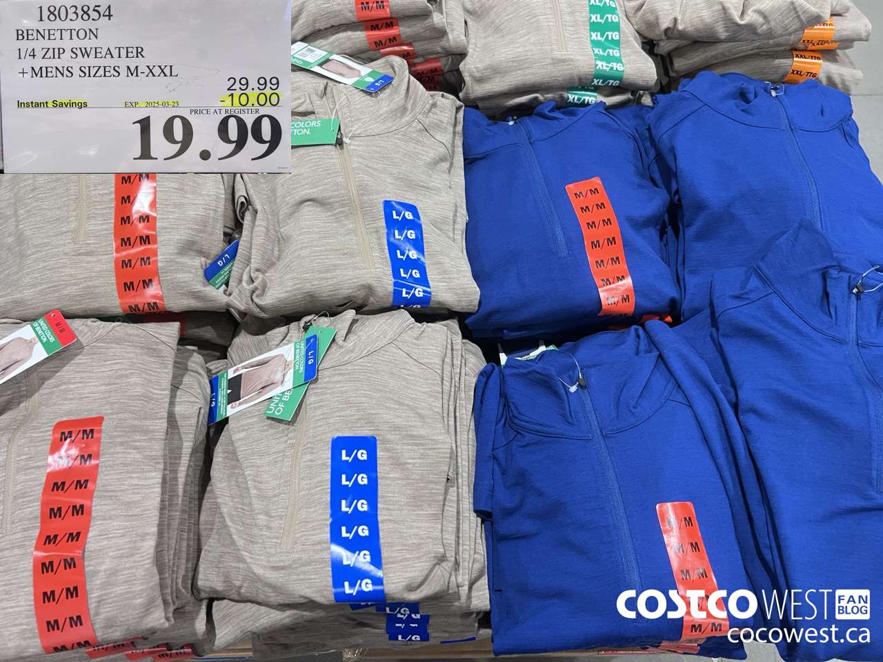 1803854 BENETTON 1/4 ZIP SWEATER MENS SIZES M-XXL ($10.00 INSTANT SAVINGS EXPIRES ON 2025-03-23) $19.99