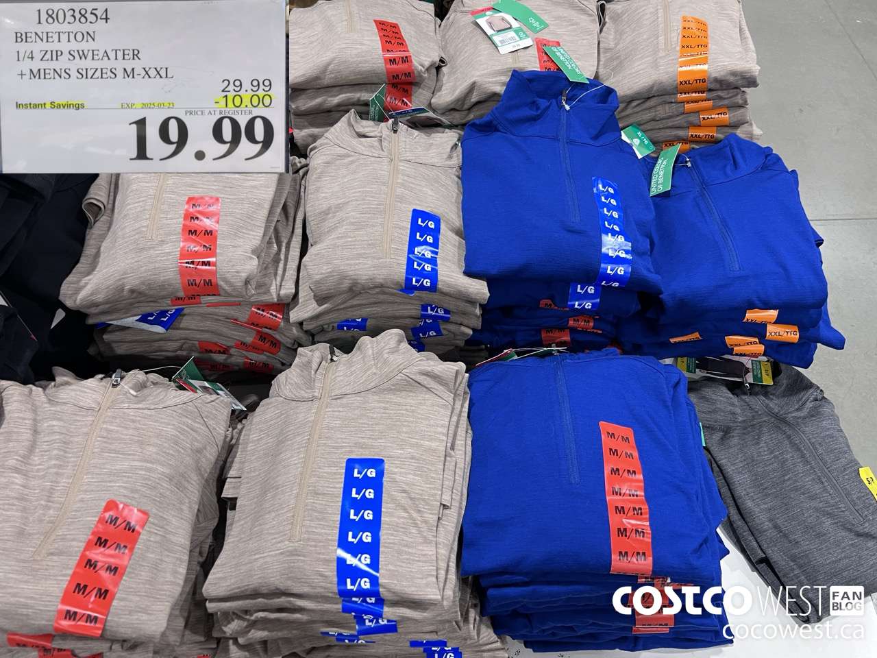 1803854 BENETTON 1/4 ZIP SWEATER MENS SIZES M-XXL ($10.00 INSTANT SAVINGS EXPIRES ON 2025-03-23) $19.99