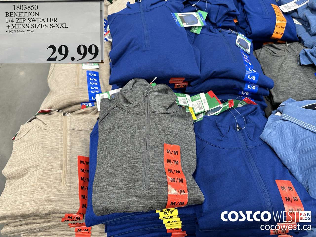 1803850 BENETTON 1/4 ZIP SWEATER MENS SIZES S-XXL $29.99