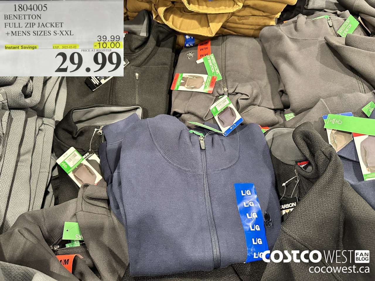 1804005 BENETTON FULL ZIP JACKET MENS SIZES S-XXL ($10.00 INSTANT SAVINGS EXPIRES ON 2025-03-02) $29.99