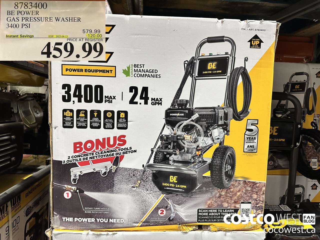 8783400 BE POWER PRESSURE WASHER 3400 PSI ($120.00 INSTANT SAVINGS EXPIRES ON 2025-04-13) $459.99