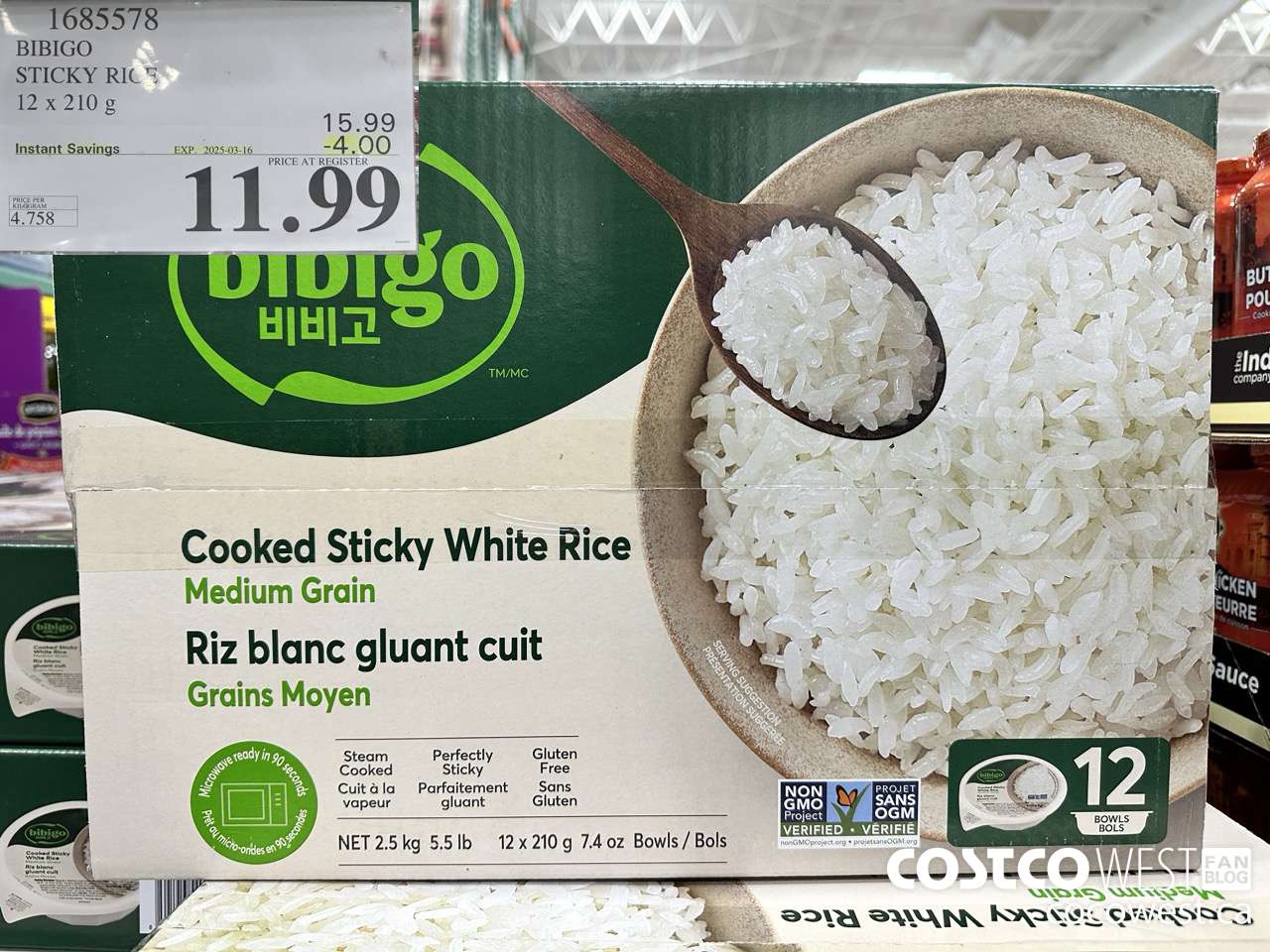 1685578 BIBIGO STICKY WHITE RICE 12/7.4 OZ ($4.00 INSTANT SAVINGS EXPIRES ON 2025-03-16) $11.99