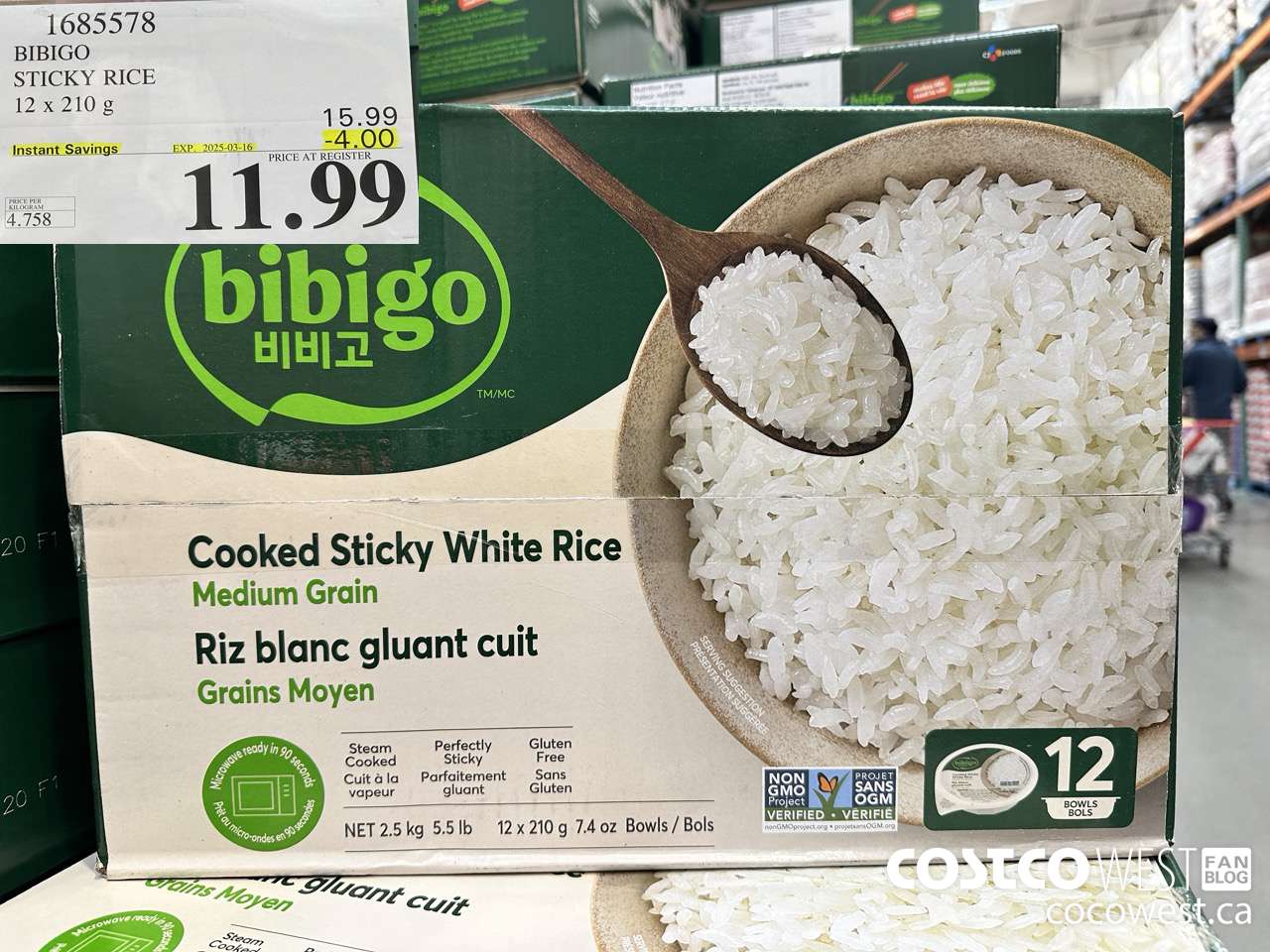 1685578 BIBIGO STICKY WHITE RICE 12/7.4 OZ ($4.00 INSTANT SAVINGS EXPIRES ON 2025-03-16) $11.99