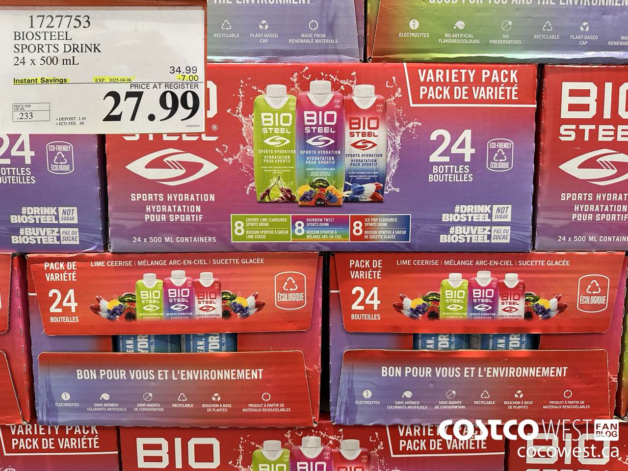 1727753 BIOSTEEL SPORTS DRINK 24 X 500 ML ($7.00 INSTANT SAVINGS EXPIRES ON 2025-04-06) $27.99
