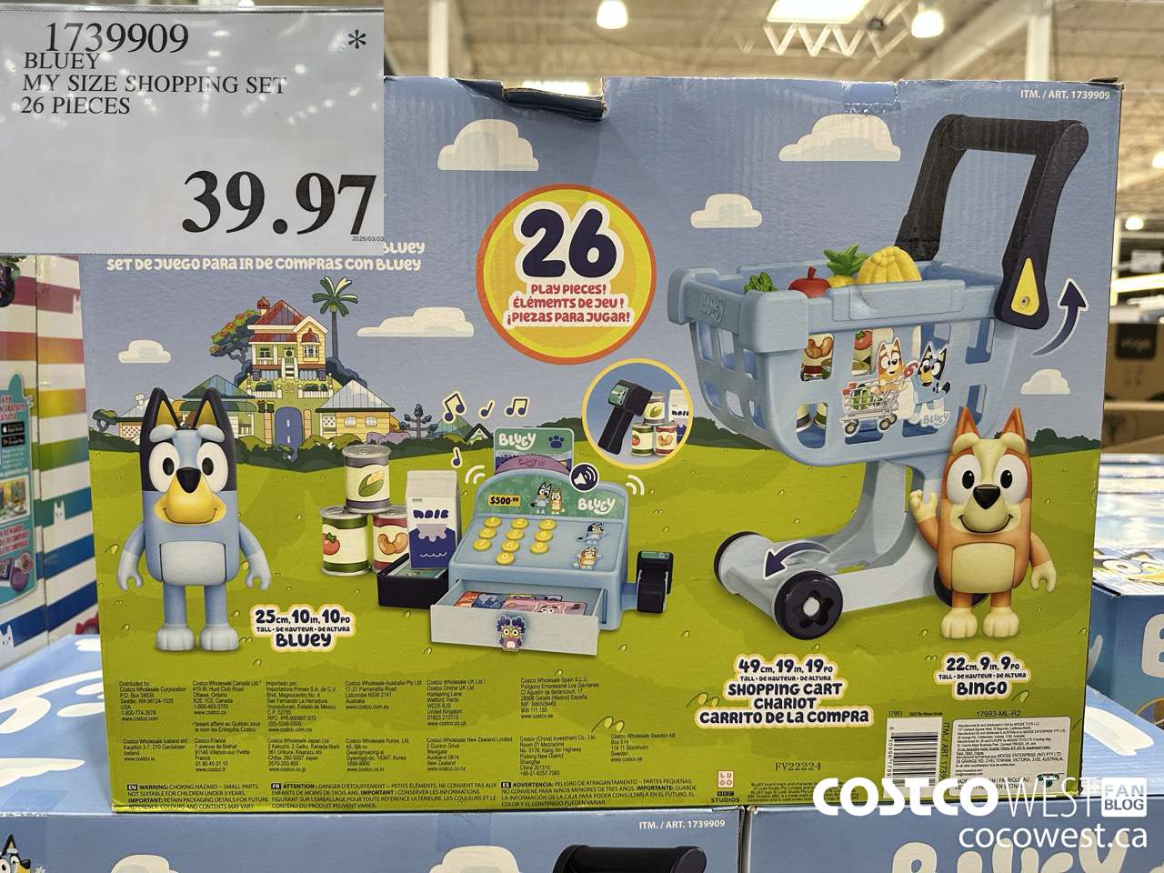 1739909 BLUEY MY SIZE SHOPPING SET 26 PLAY PIECES $39.97