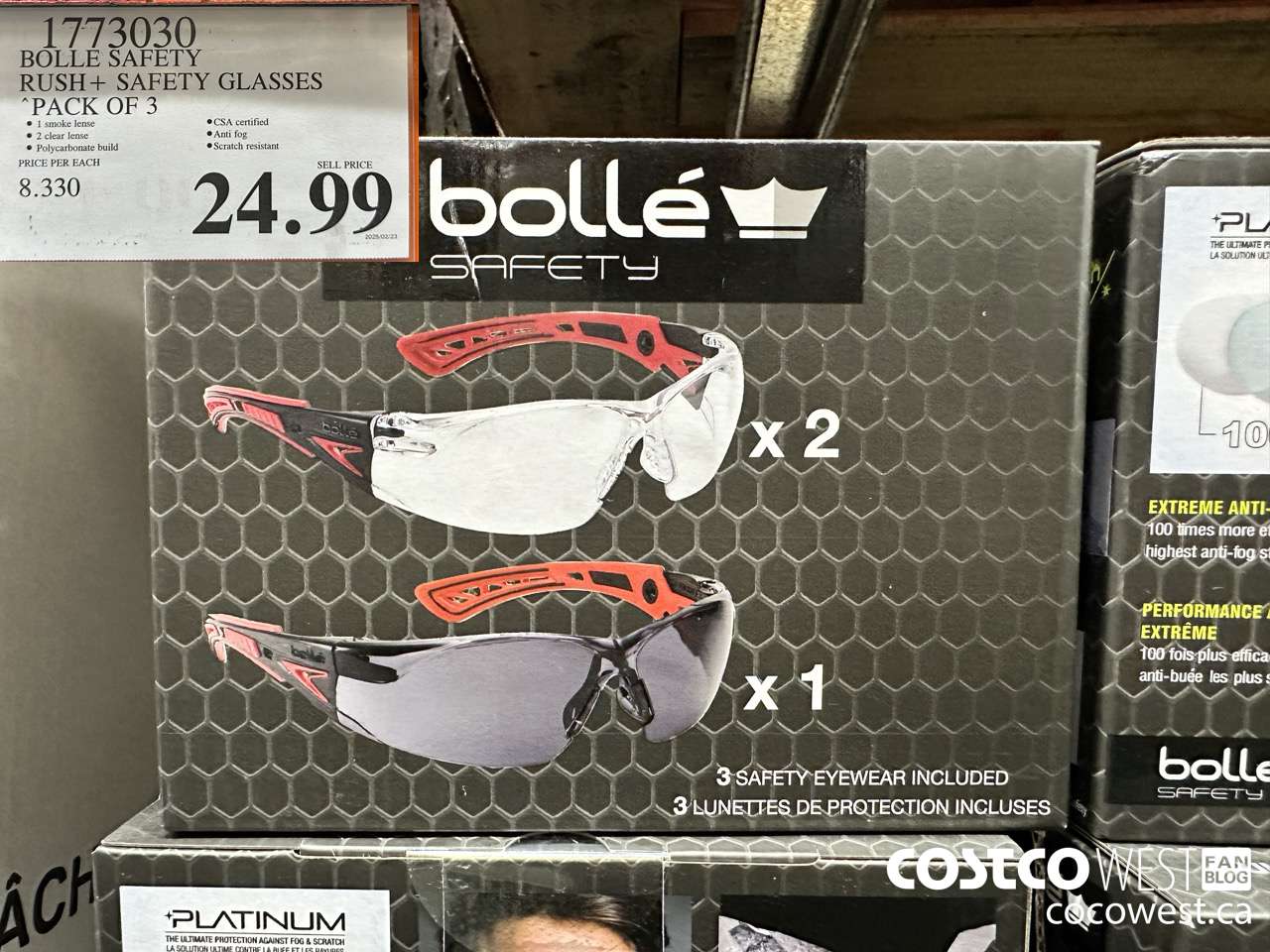 1773030 BOLLE SAFE RUSH+ SAFETY GLASSES PACK OF 3 $24.99
