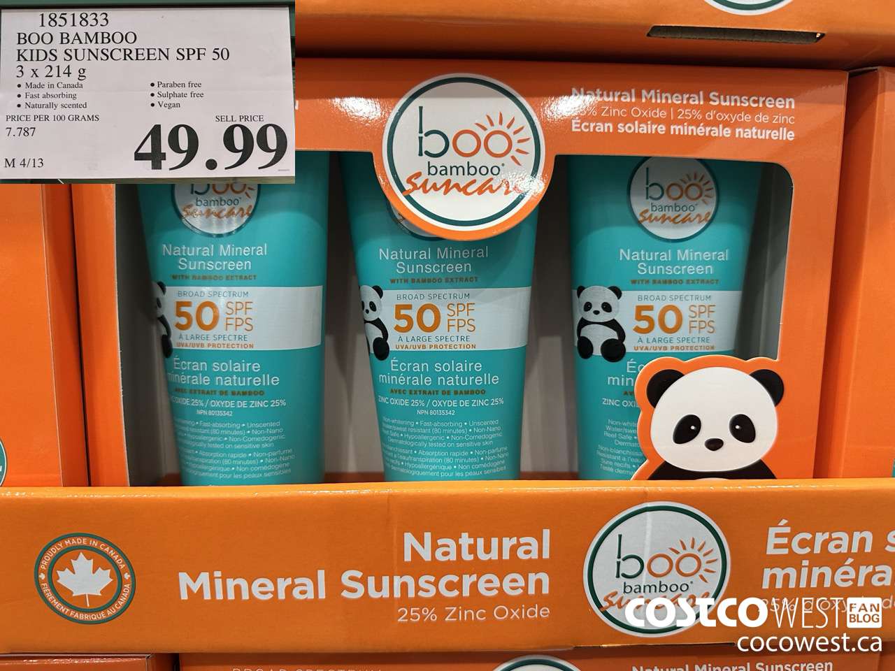 1851833 BOO BAMBOO KIDS SUNSCREEN SPF 50 3 X 214G $49.99