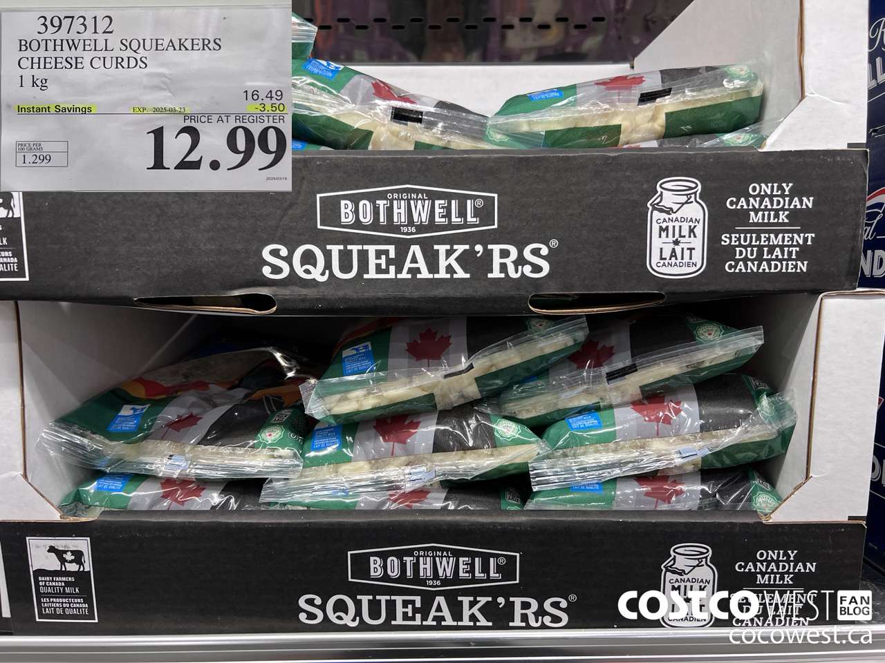 397312 BOTHWELL SQUEAKERS CHEESE CURDS 1KG ($3.50 INSTANT SAVINGS EXPIRES ON 2025-03-23) $12.99