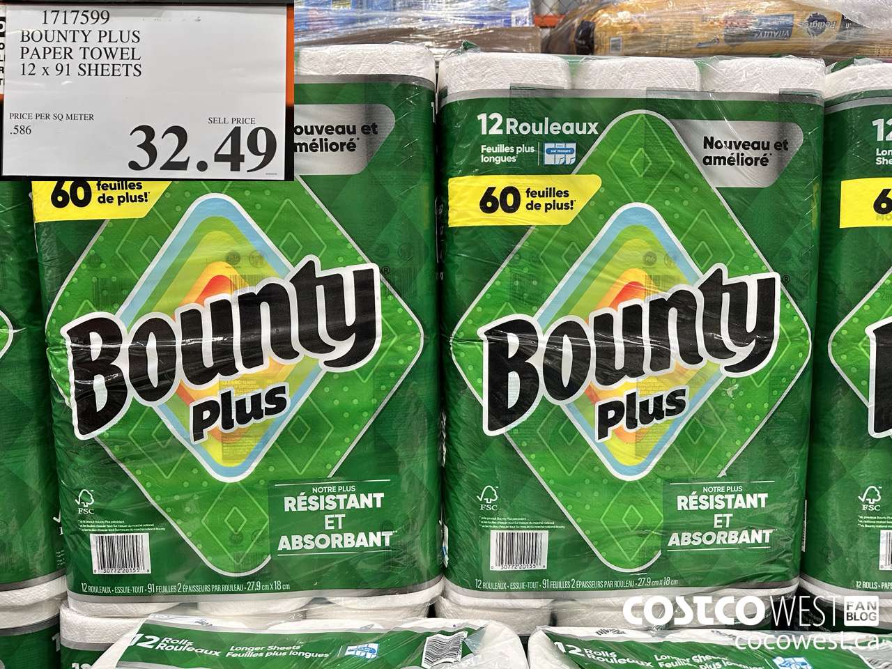 1717599 BOUNTY PLUS PAPER TOWEL 12 X 91 SHEETS $32.49