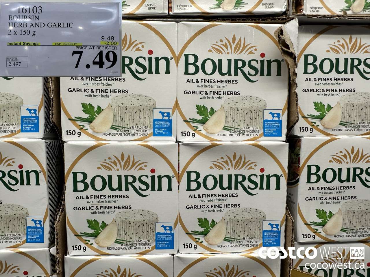 16103 BOURSIN HERB AND GARLIC 2 x 150 g ($2.00 INSTANT SAVINGS EXPIRES ON 2025-03-19) $7.49