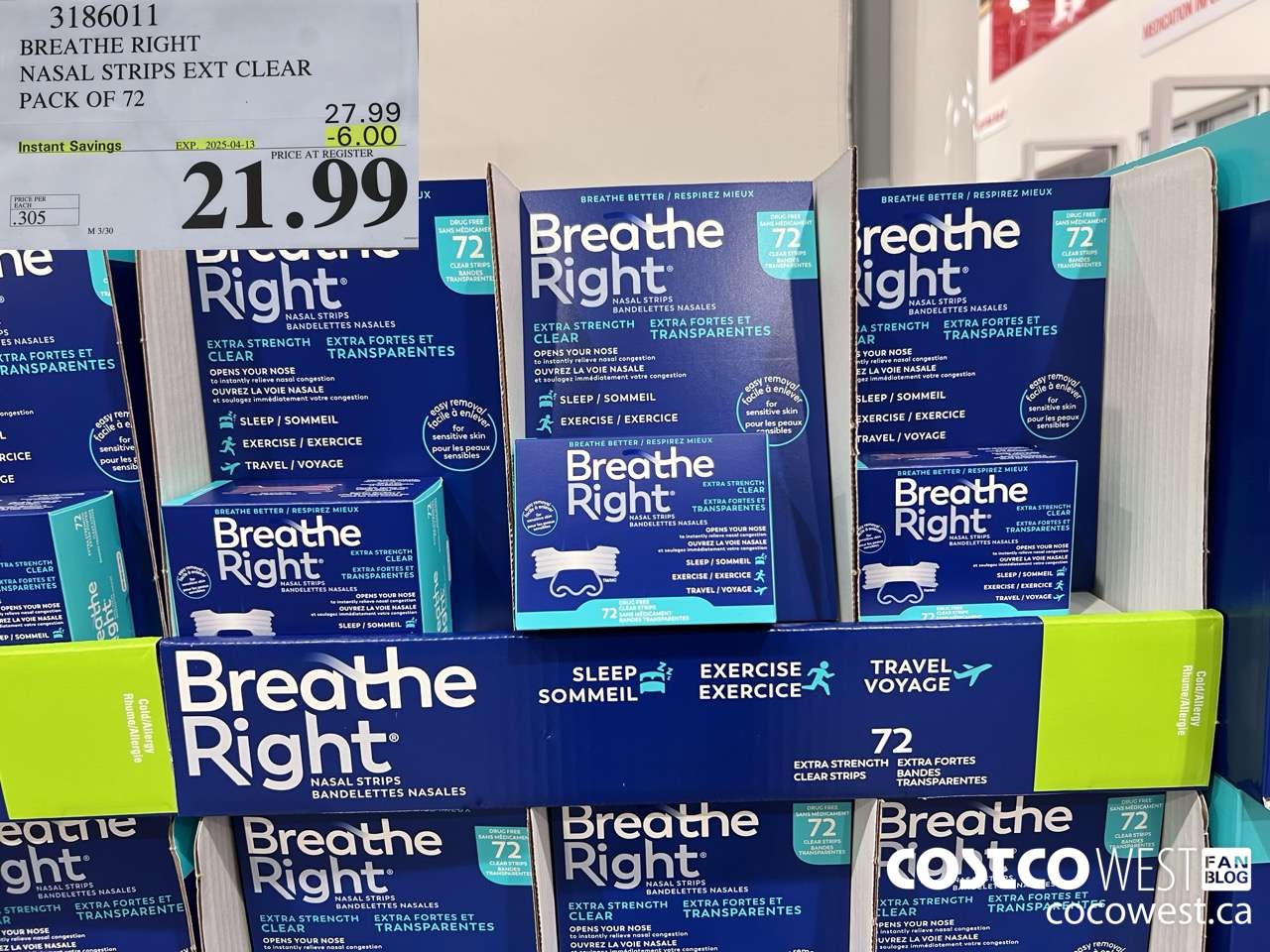 3186011 BREATHE RIGHT NASAL STRIPS EXT CLEAR PACK OF 72 ($6.00 INSTANT SAVINGS EXPIRES ON 2025-04-13) $21.99